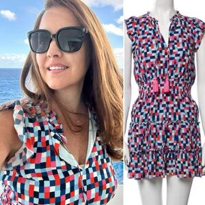 🆕 SAIL TO SABLE ✨ dress colorful tiered skirt flutter sleeves tassels | Sz M